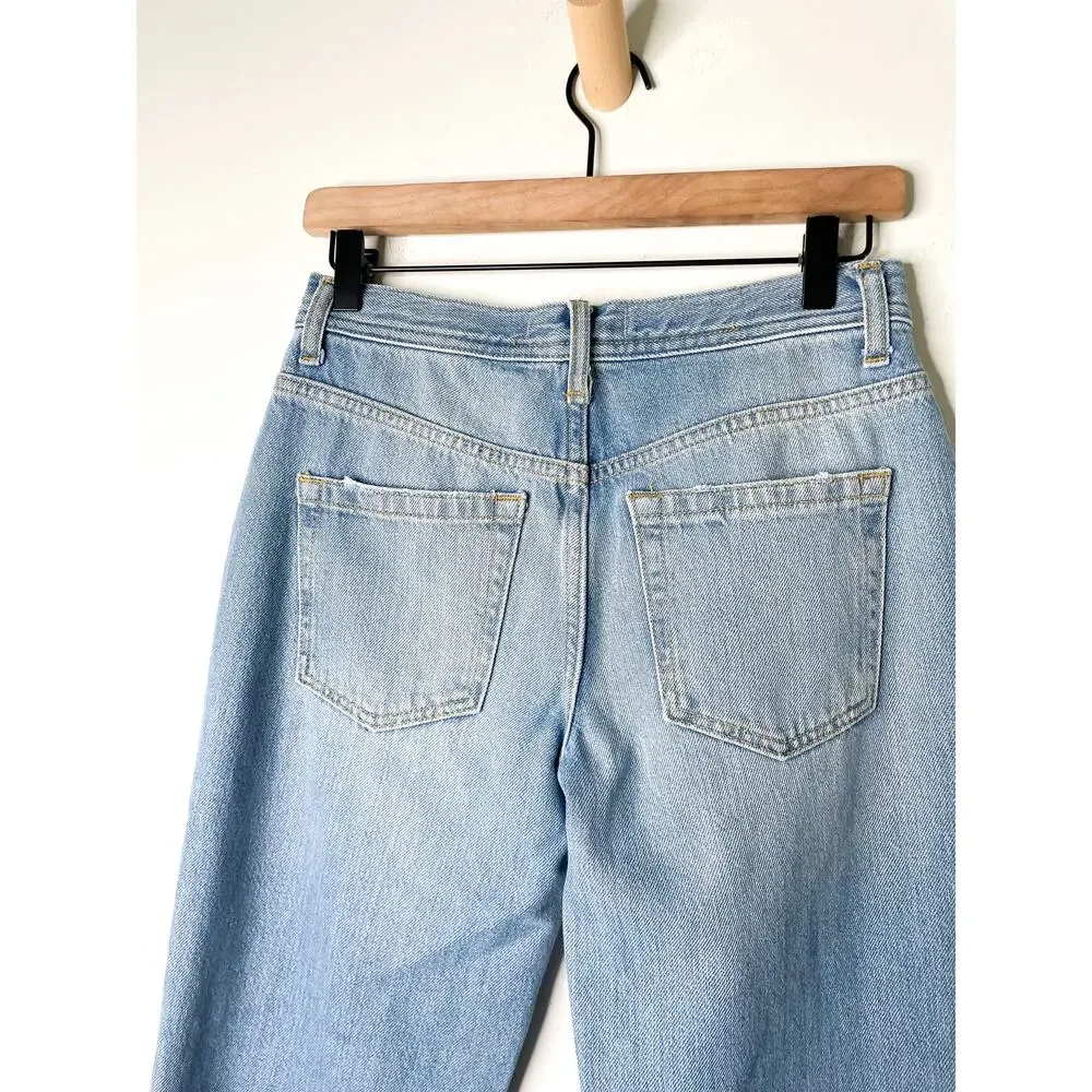 Free People Maggie Cropped Ripped Knee Jeans Size 25 Raw Ankle Distressed Denim
